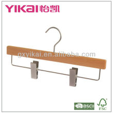 High grade beech wooden trousers hanger with metal clips